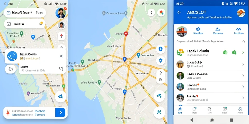 Antarmuka aplikasi ABCSLOT menampilkan peta dan lokasi terkini.