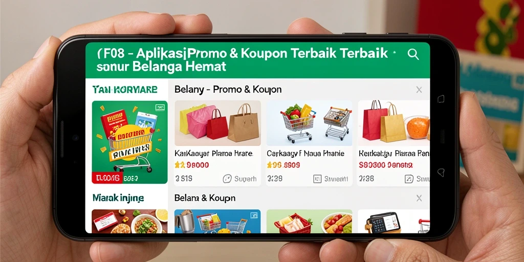 Tampilan antarmuka F08 dengan beragam promo dan kupon.