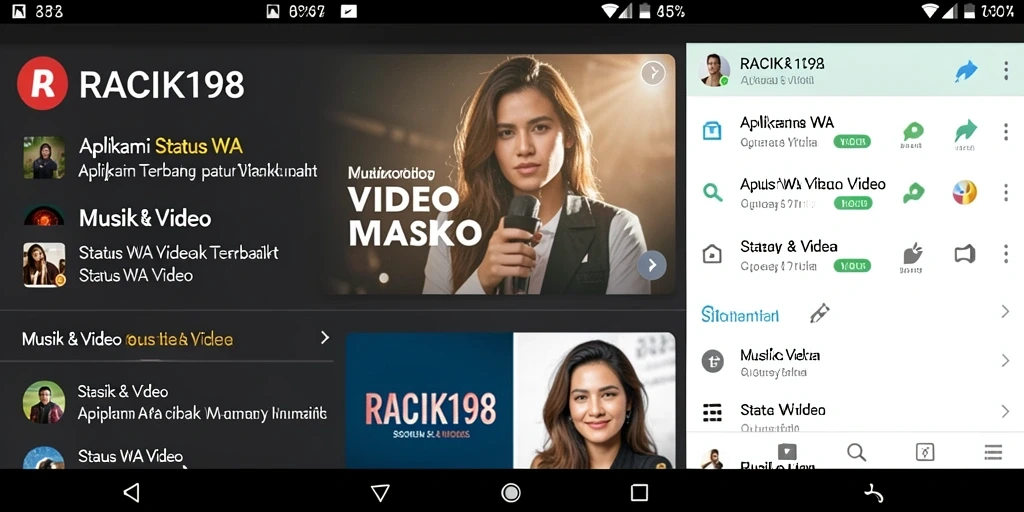 Antarmuka RACIK198 menampilkan koleksi status WA video menarik.