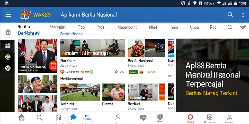 Antarmuka aplikasi WAK89 menampilkan berita nasional terkini dan terupdate.