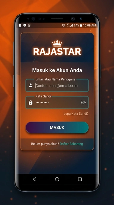 Tampilan halaman login rajastar